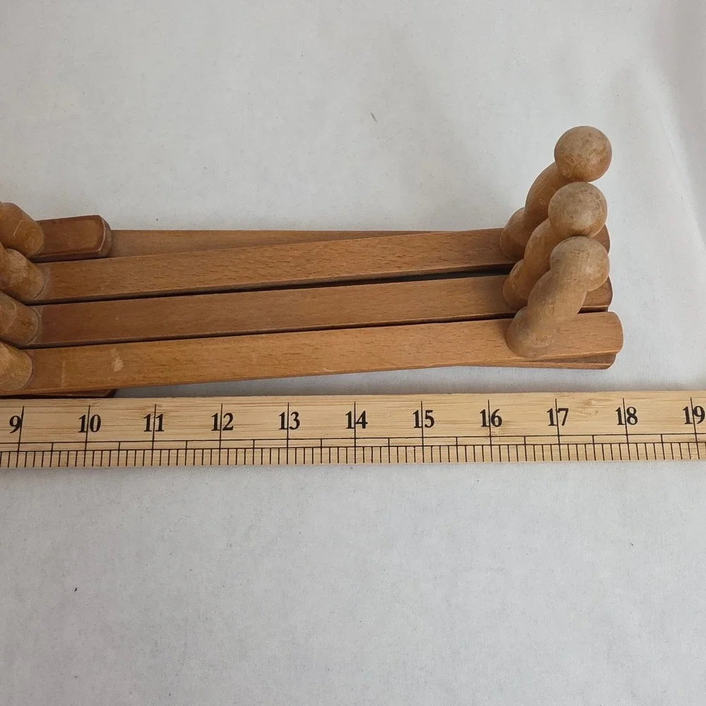 VTG Japan Wood Accordion Expandable Wall Rack 10 Peg Hat Mug Hanger Boho Cottage
